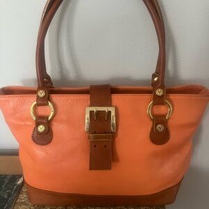 Valentina Orange and Brown Tote with Gold Accents